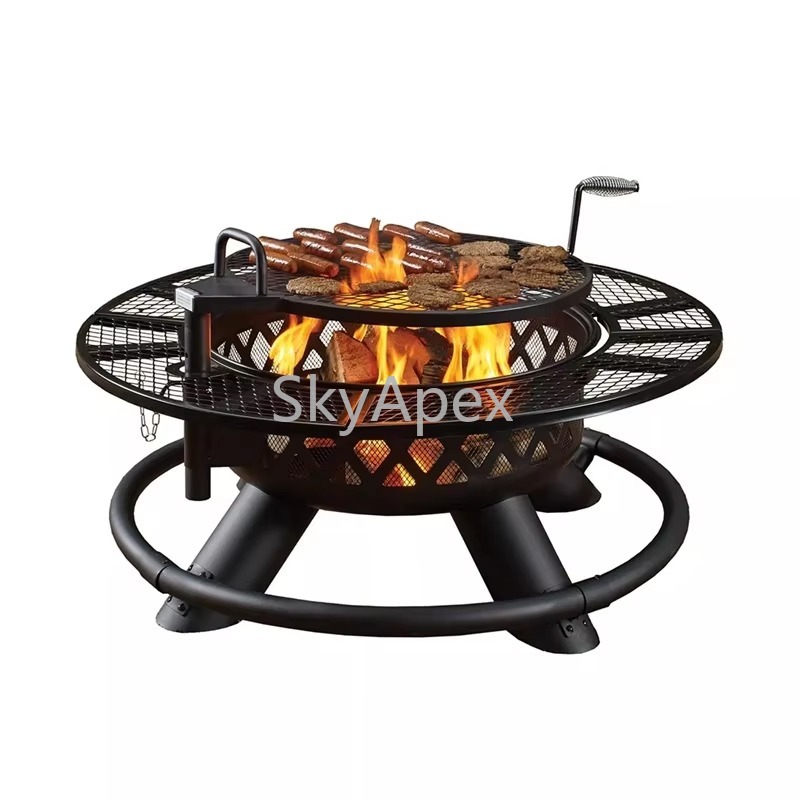 Camping Cooking Fire Pit - Heavy Duty Outdoor Metal BBQ Grill