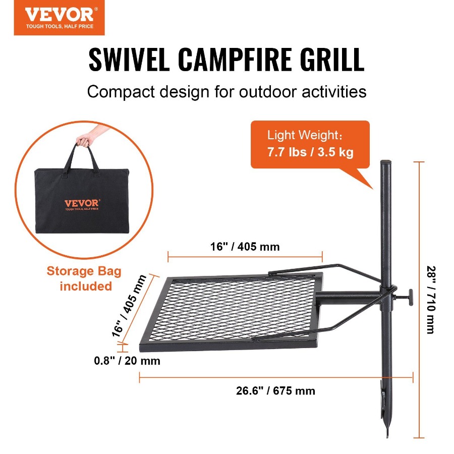 Swivel Campfire Grill for Fire - đánh giá và giá Camping Cooking Fire Pit