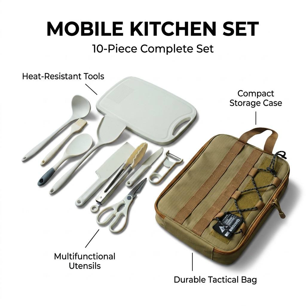 Portable 9Pcs Camping Kitchenw - đánh giá và giá Camping Cooking Set Non Stick