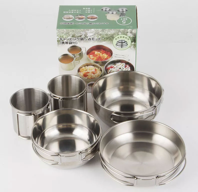 Foldable 5-piece Cups Kitchen  - đánh giá và giá Camping Cooking Box Set