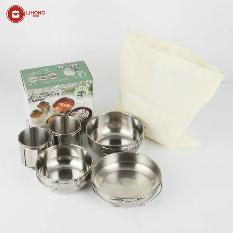 Foldable 5-piece Cups Kitchen  - đánh giá và giá Camping Cooking Box Set