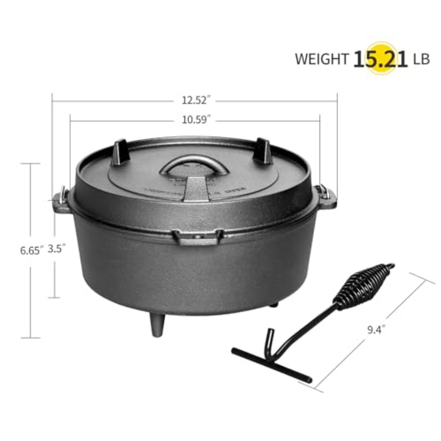 Pre-Seasoned Cast Iron Dutch O - đánh giá và giá Camping Cooking Dutch Oven