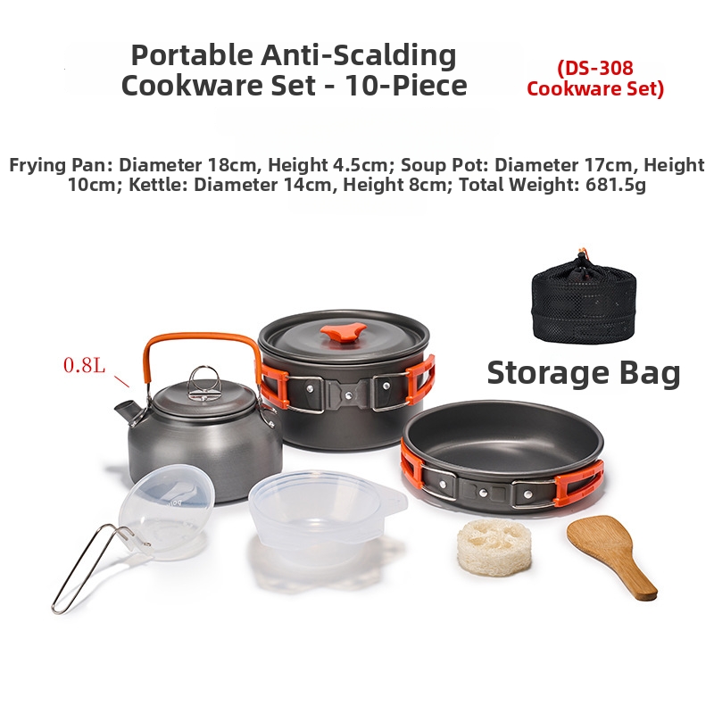 Portable Outdoor Camping 10Pcs - đánh giá và giá Camping Cooking Set Ds 308
