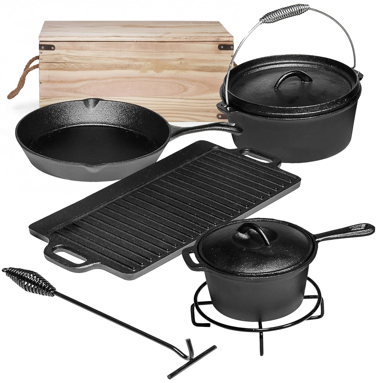 Camping Cooking Set Of 7. Pre  - đánh giá và giá Camping Cooking Dutch Oven